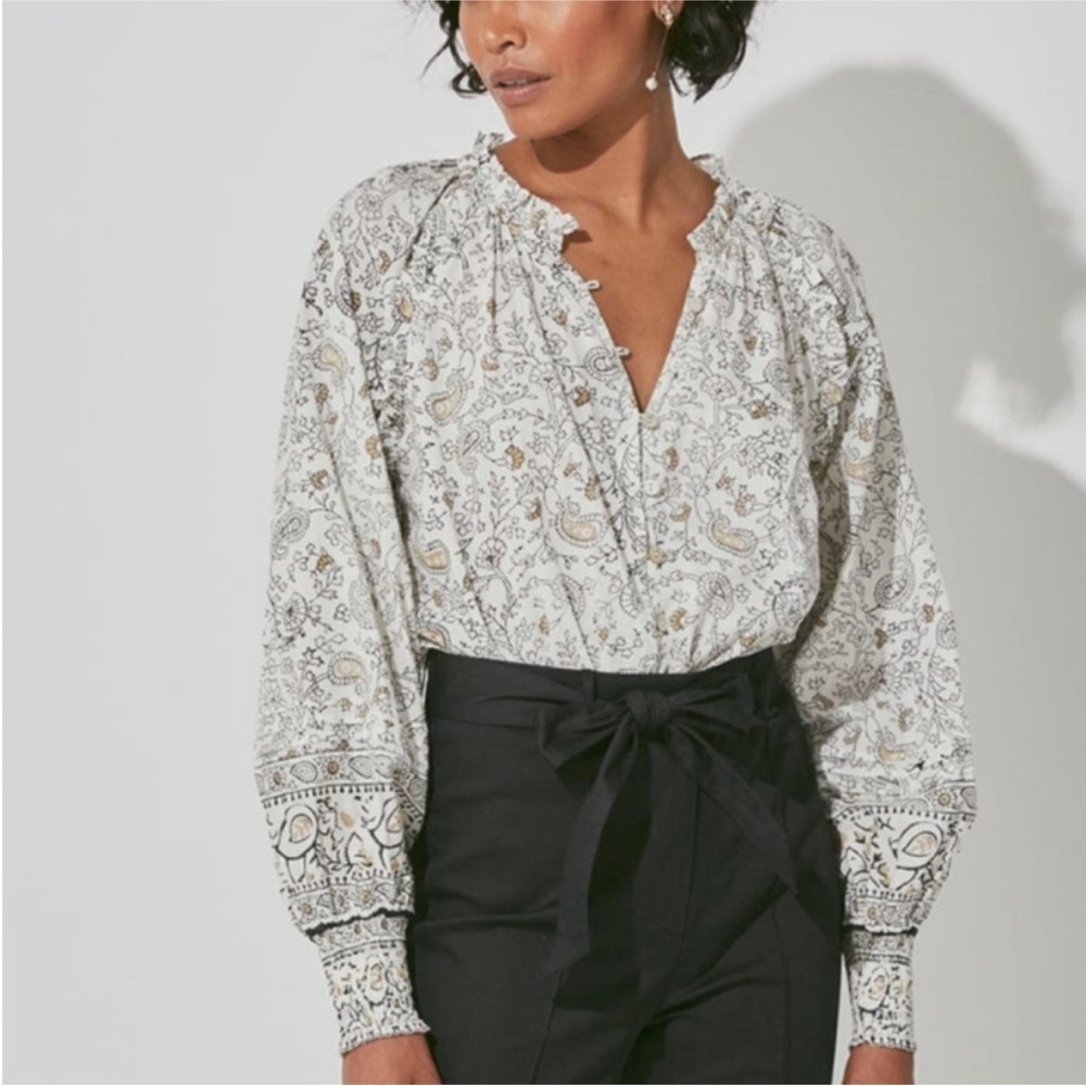 Cleobella Ivy blouse in ornate paisley Black and Cream 51371